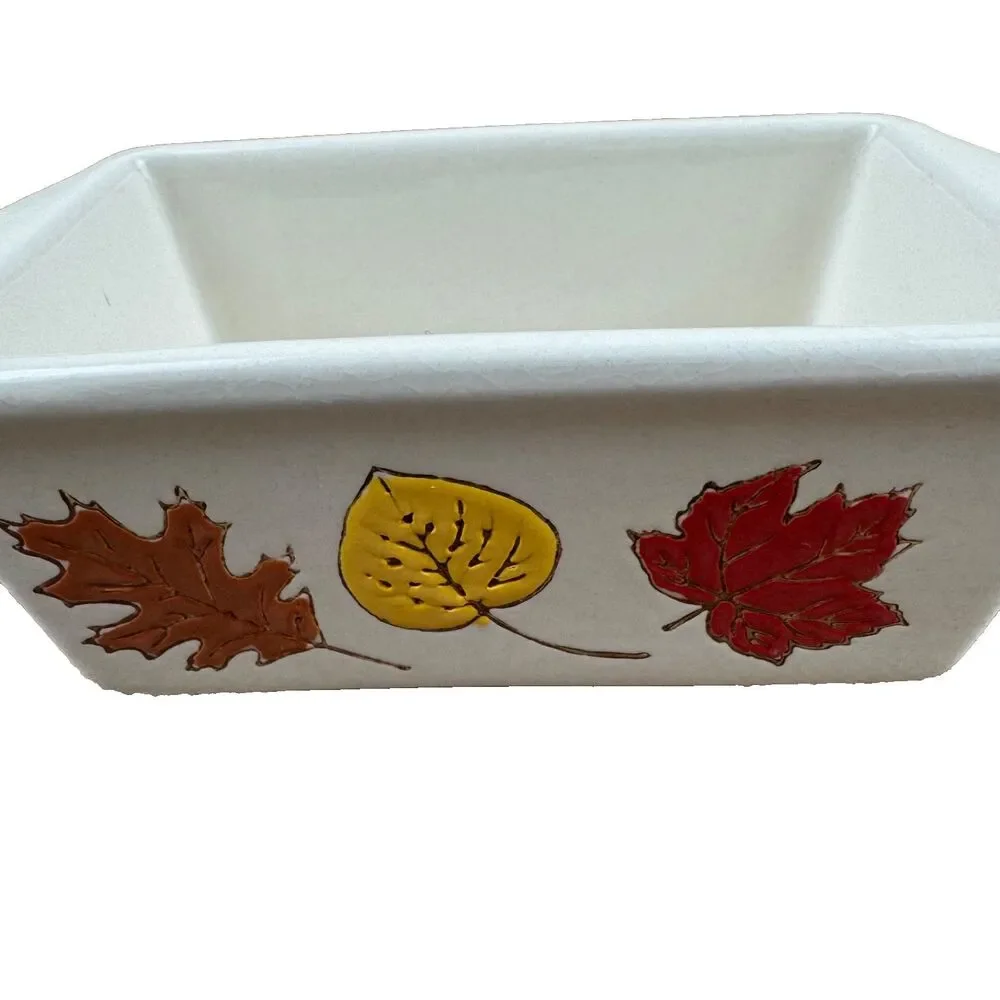 Nantucket Autumn-Themed Ceramic Mini Loaf Pan With Leaves